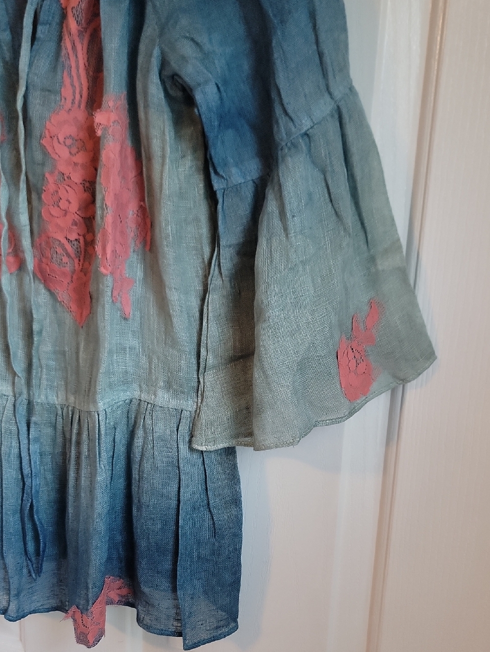 Sundance Blue Linen Texture Top Blue Hombre Lace Shirt Xs X Small New - Picture 3 of 6
